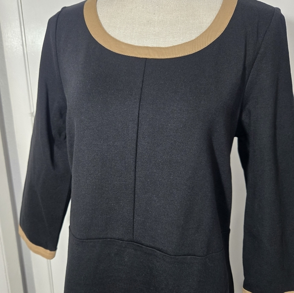J Jill Black Brown colorblock Shift Dress Stretch EUC 3/4 slv Career Cocktail M - Picture 3 of 8